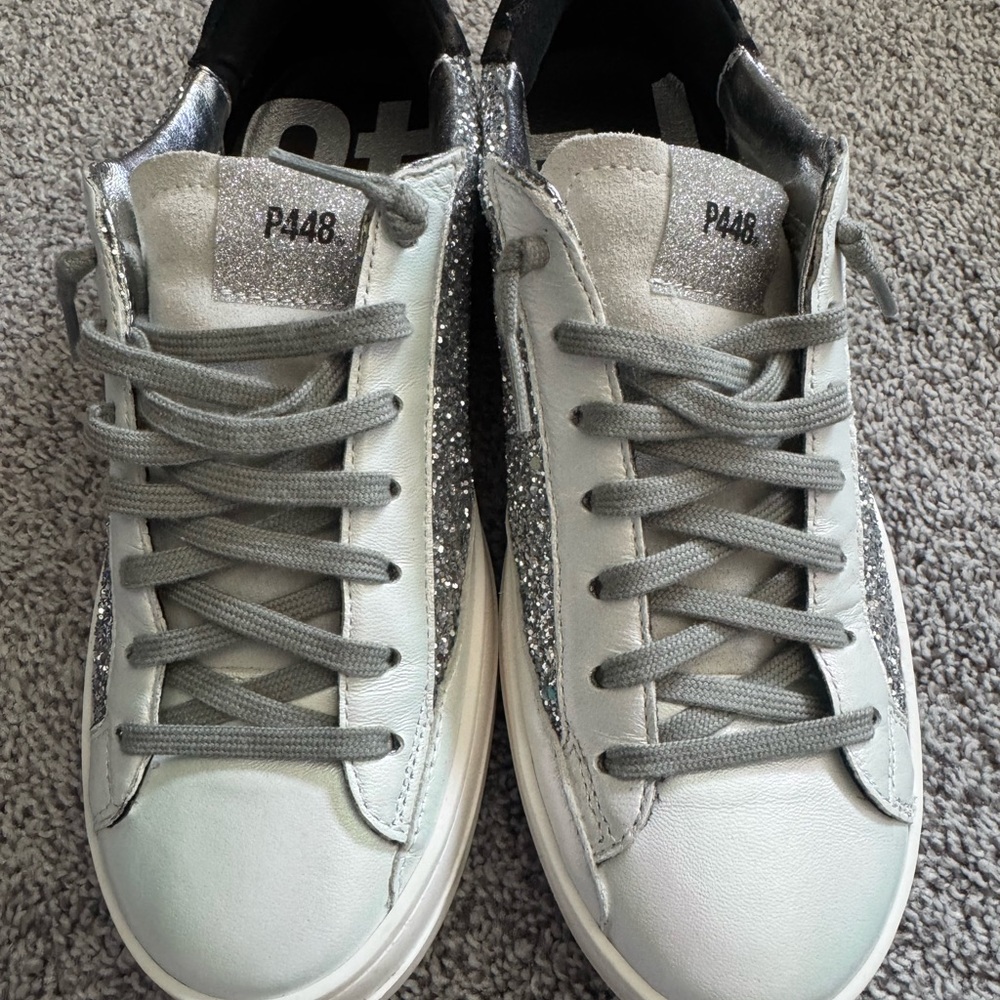 P448 Women's John White Metallic Glitter Sneakers Sz 38